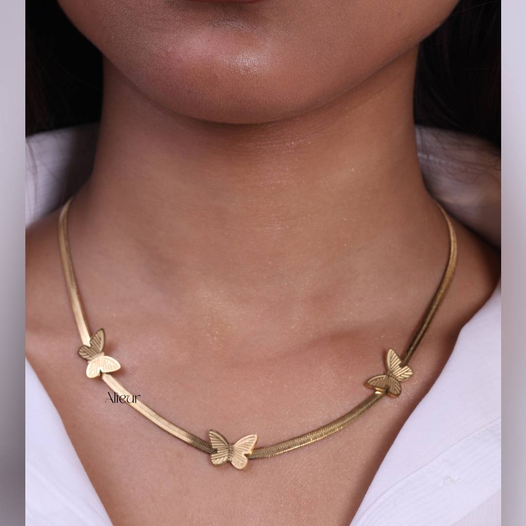 Trio Butterfly Snake Chain Necklace