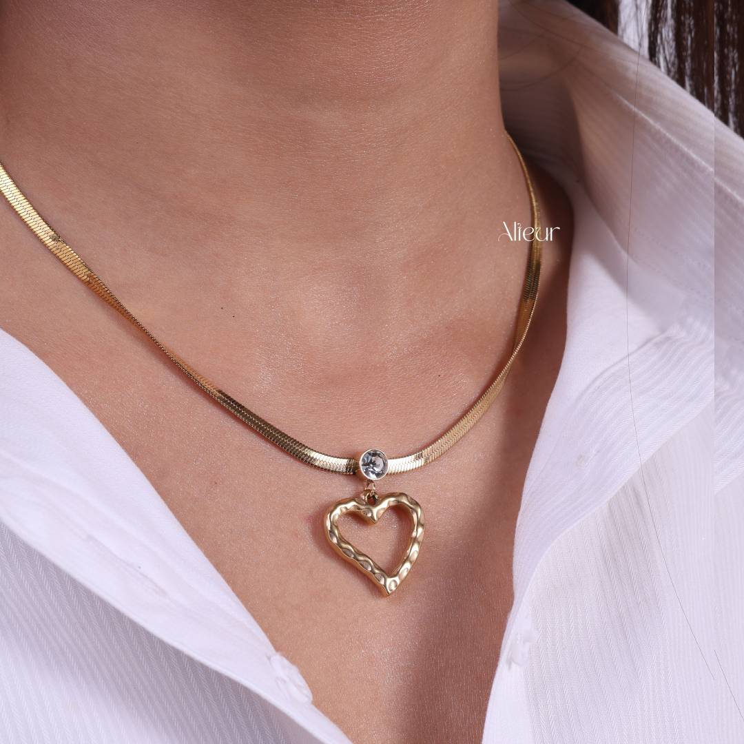 Hollow Heart Snake Chain Necklace