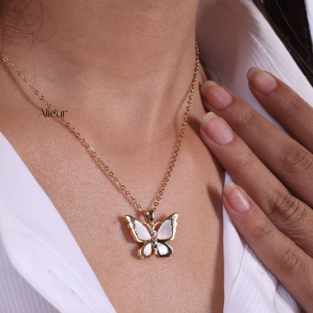 Flying Butterfly Charm Necklace